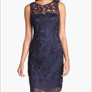 Adrianna papell lace dress navy mid length great for wedding guest bridesmaid 4